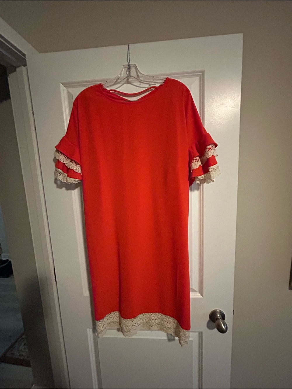 Red Lace-Trim Shift Dress - Women